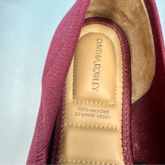 CYNTHIA ROWLEY Pointed Toe Knit Chelsea Slip In Burgundy Ballet Flat 9M - Picture 10 of 11